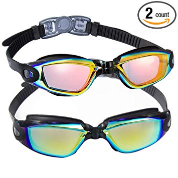 EverSport Swim Goggles, Pack of 2 Swimming Goggles, Swim Glasses No Leaking Anti Fog UV Protection for Adult Men Women Youth Kids Child, Shatter-Proof, Watertight, Triathlon Goggle Mirrored/Clear Lens