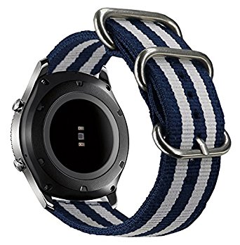 20mm Gear S2 Classic Band Straps, Woven NYLON NATO Band Soft Replacement Smartwatch Band for Gear S2 Classic, Moto 360 2 Gen 42mm Men, Pebble Time Round 20mm by Olytop (Blue/White, 20mm)