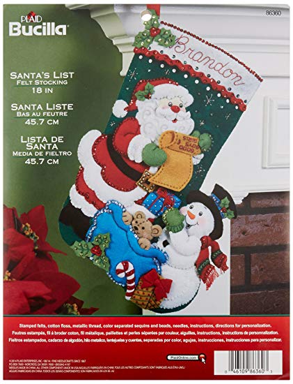 Bucilla 18-Inch Christmas Stocking Felt Applique Kit, 86360 Santa's List