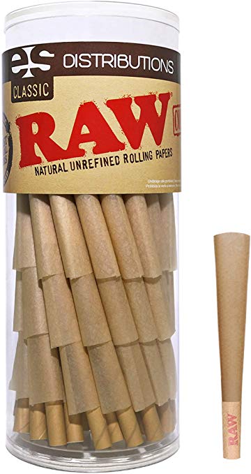 RAW Cones Classic 1 1/4 | 64 Pack | Natural Pre Rolled Rolling Paper with Tips & Packing Sticks Included