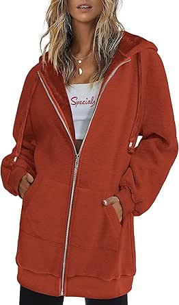 Zeagoo Womens Zip Up Hoodies Long Sleeve Fall Lightweight Hooded Sweatshirt Oversized Fleece Jacket With Pockets