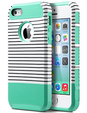 iPhone 5S Case, iPhone 5 Case,iPhone SE Case,ULAK Slim Fit Protection Case Shockproof Hard Rugged Ultra Protective Back Rubber Cover with Dual Layer Impact Protection(Minimal Mint Stripes)