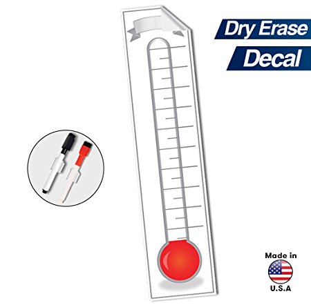 Goal Setting Fundraising Thermometer Chart - 48" x 11" - Company Sales Milestone Tracking Wall Decal Charts - Dry Erase Reusable Progress Tracker Vinyl Poster - Giant Donation Charity Meter (White)