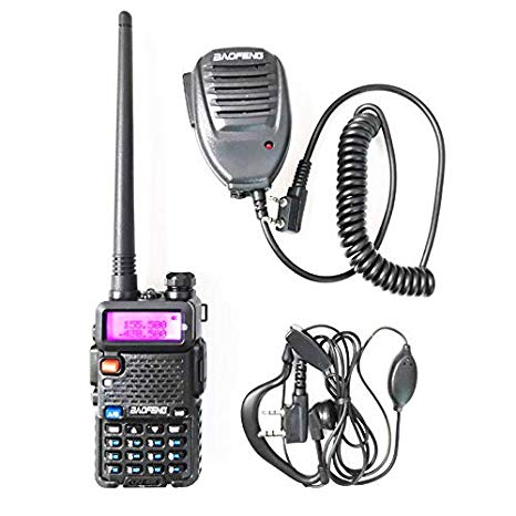 BaoFeng UV-5R Dual Band Handheld Two Way Radio Rechargeable Ham Walkie Talkie with Free Earpiece & Speaker Mic