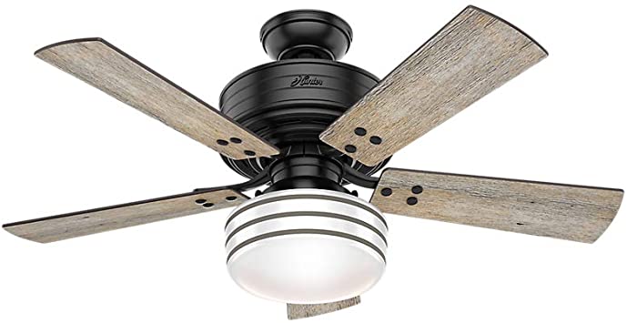 Hunter Indoor / Outdoor Ceiling Fan with LED Light and remote control - Cedar Key 44 inch, Black, 54149