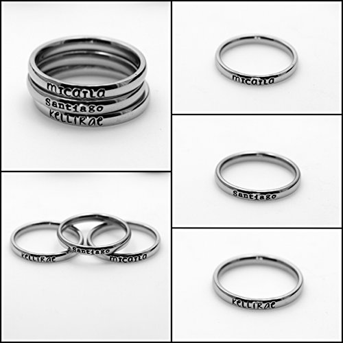 Hand-Stamped Stackable 3mm *Shiny Finish* Stainless Steel Name Rings Set