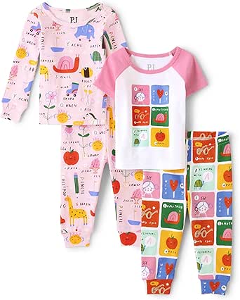 The Children's Place Baby Girls' and Toddler Boy Sleeve Top and Shorts 100% Cotton 2 Piece Pajama Sets