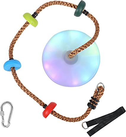 RedSwing LED Disc Swing Seat, Climbing Rope Swing with Platform for Trees with Hanging Strap and Snap Hook, Multicolor