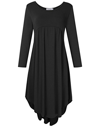 SoleMay Women Short Sleeve High Low Pleated Swing Loose Casual Flared Midi Dress