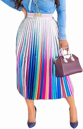 ThusFar Women's Graffiti Pleated Skirts Cartoon Printed Elastic Waist A-Line Swing Midi Skirt