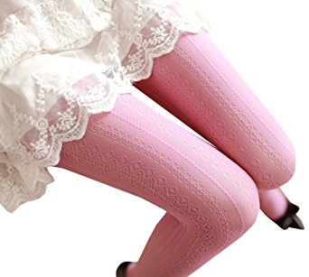 L&ZZ Women Fishnet Hollow Out Chiffon Lace Stockings Tights Vertical Strips Pantyhose For Female
