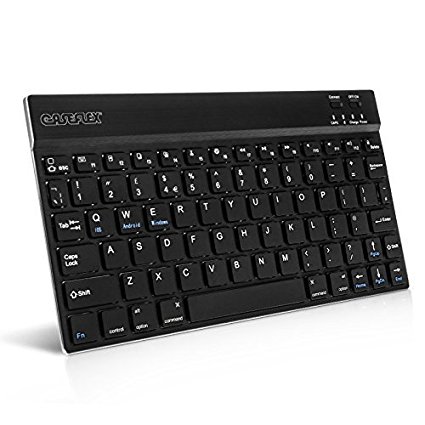 Caseflex Ultra Slim Rechargeable Wireless Bluetooth Keyboard For iOS, iPad (All Air / Mini / Pro Models), iPhone, Mac, Android & Windows Devices [Built-In Long Life Lithium Battery] Aluminium Body - Black