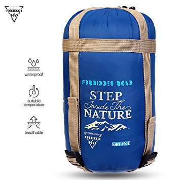 Forbidden Road Portable Lightweight Sleeping Bag Single (5 Color) 1.6 lbs/2.07 lbs Waterproof Envelope for Man Woman 3 Season Camping, Hking, Backpacking - Free Compression Bag Included