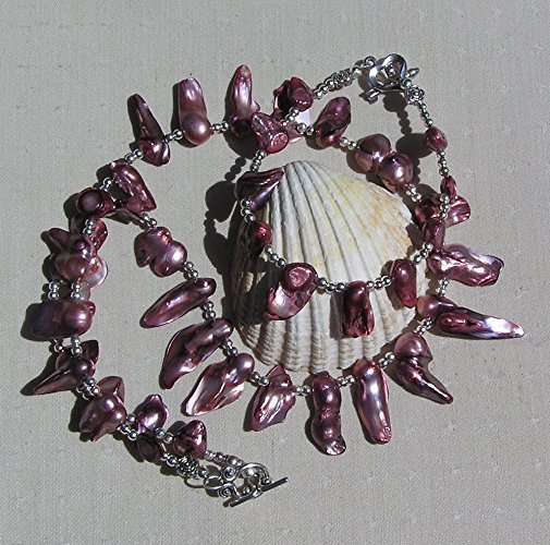 Cranberry Pearl and Sterling Silver Necklace & Bracelet Set "Vogue"