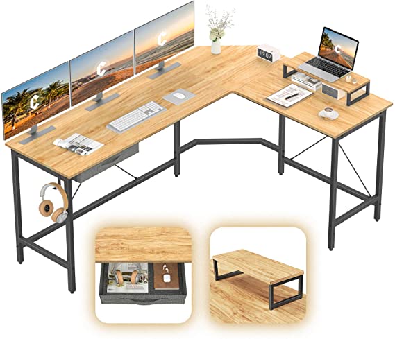 CubiCubi L-Shaped Desk Computer Corner Desk, Home Office Gaming Table, Sturdy Writing Workstation with Samll Table, Space-Saving, Easy to Assemble, Natural