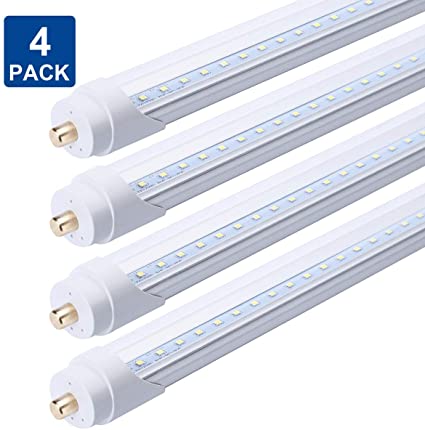8FT T8 FA8 5000K LED Light Tube 45W Replacement 100W Fluorescent Lamp Shop Light Bulb, Single Pin FA8 Base Dual-Ended Power Cold White Clear Cover, AC 85-277V 4 Pack