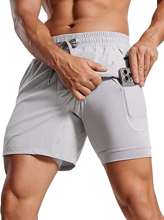 CRZ YOGA Men's 2 in 1 Running Shorts with Liner - 5'' Quick Dry Workout Sports Athletic Shorts with Pockets