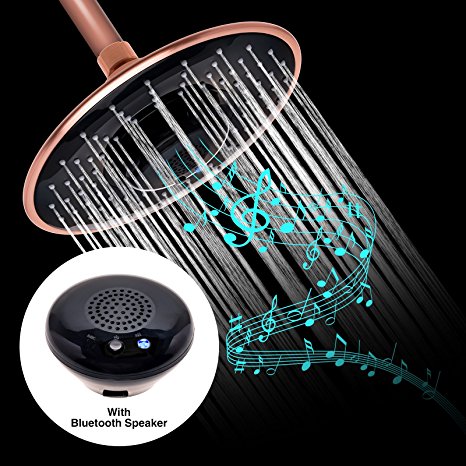 Bluetooth Shower Head - Rain Shower Head with Removable Waterproof Speaker by Mindful Design (Black)