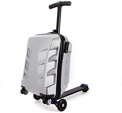 Scooter Luggage, 21'' Scooter Rolling Suitcase Trolley Luggage Carry on Airport Outdoor Baggage with Wheels for Business,Travel and School - Silver (US Shipping)