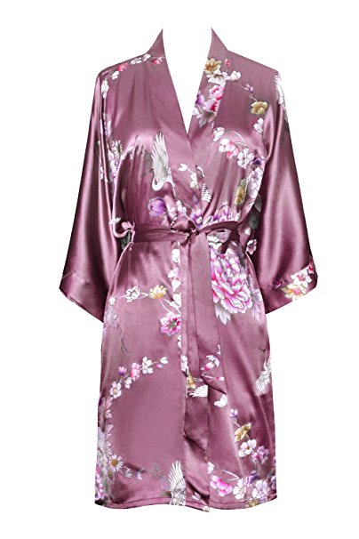 Old Shanghai Women's Kimono Short Robe - Chrysanthemum & Crane