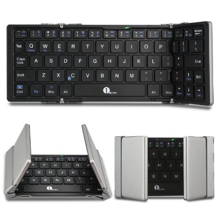 1byone Foldable Bluetooth Keyboard for iOS, Android, Windows, PC, Tablets and Smartphone, Grey