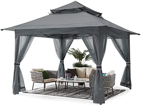 ABCCANOPY 13'x13' Gazebo Tent Outdoor Pop up Gazebo Canopy Shelter with Netting,Gray