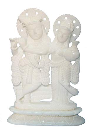 7" Handcrafted Indian Marble Radha Krishna Idol, Statue, Murti