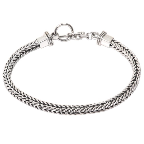 NOVICA .925 Sterling Silver Men's Chain Bracelet, 8"with Toggle Clasp, 'Dragon Braid'
