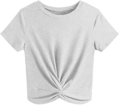 JINKESI Women's Summer Causal Short Sleeve Blouse Round Neck Crop Tops Twist Front Tee T-Shirt