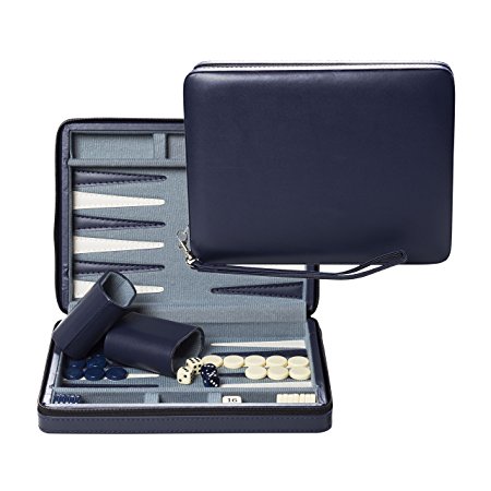 WE Games Blue Magnetic Backgammon Set with Carrying Strap - Travel Size