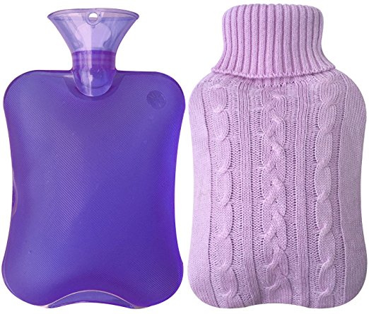 Attmu Classic Rubber Transparent Hot Water Bottle 2 Liter with Knit Cover - Purple