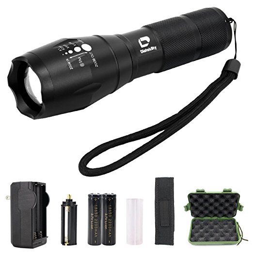 Diateklity Bright LED Flashlight Kit CREE XML T6 - 1000 Lumen,5 Modes, Water Resistant & Zoomable Focus Design with Rechargeable Battery