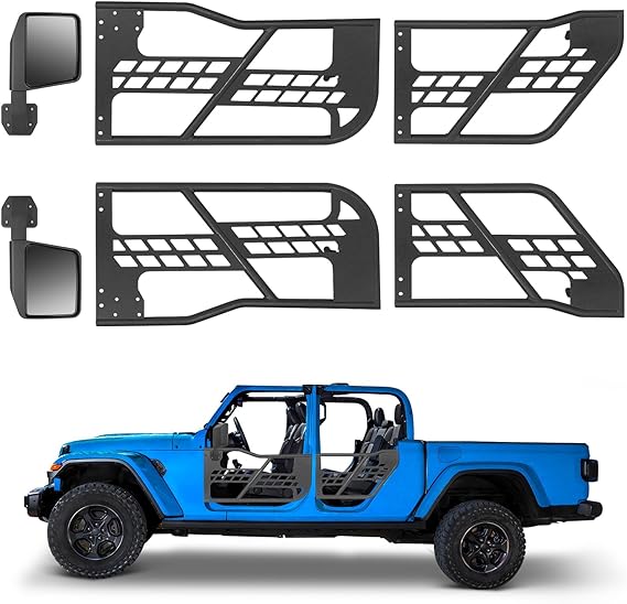 SUPAREE Tube 4-Door Wrangler Gladiator Tube Doors Half Offroad Iron Tube 4 Doors for 2018-2023 Wrangler JL & Gladiator JT with Rearview Mirrors & Door limit belt, Front & Rear Door CL-COM088