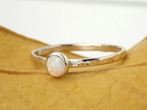 Opal Hammered Band Cab Ring: stackable birthstone ring, sterling silver ring, opal ring, simple ring, dainty ring, October birthstone