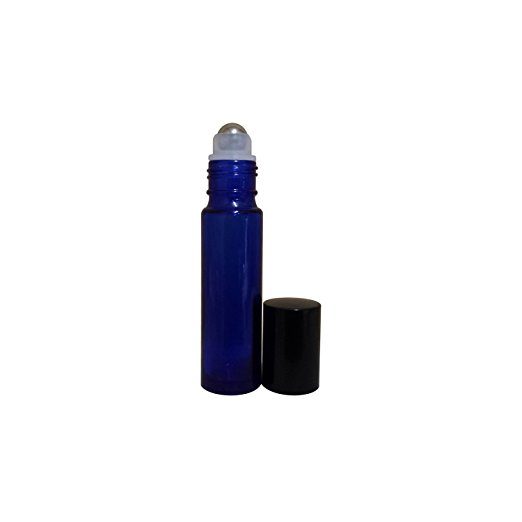 Perfume Studio® Blue Roll On Glass Bottles 10 ml (5, Frosted Cobalt Glass Metal Ball, Black Cap)