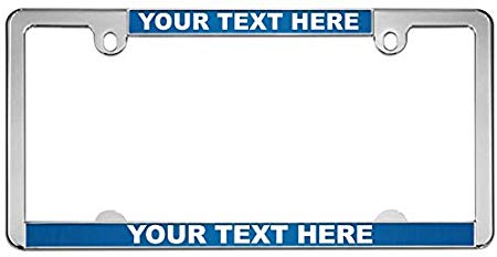 Custom Personalized All-States | Slimline 2 Hole Chrome Metal Car License Plate Frame with Free caps - Blue/White