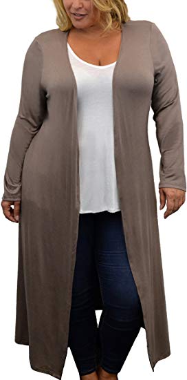 Urban Rose Womens Plus Size Cardigan with Long Duster Length