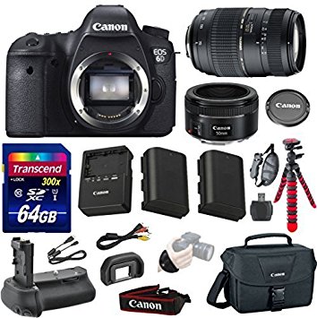 Canon EOS 6D 20.2 MP Full-Frame CMOS Digital SLR Camera Bundle with Canon EF 50mm f/1.8 STM Lens and Accessories (10 Items)