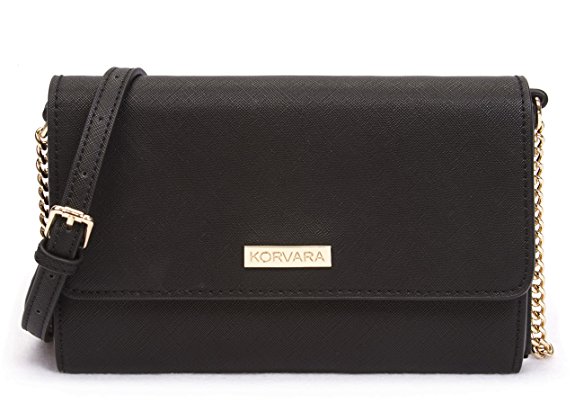 Korvara Small Crossbody Purse with Detachable Strap - Vegan Saffiano Leather Envelope Wallet for Women