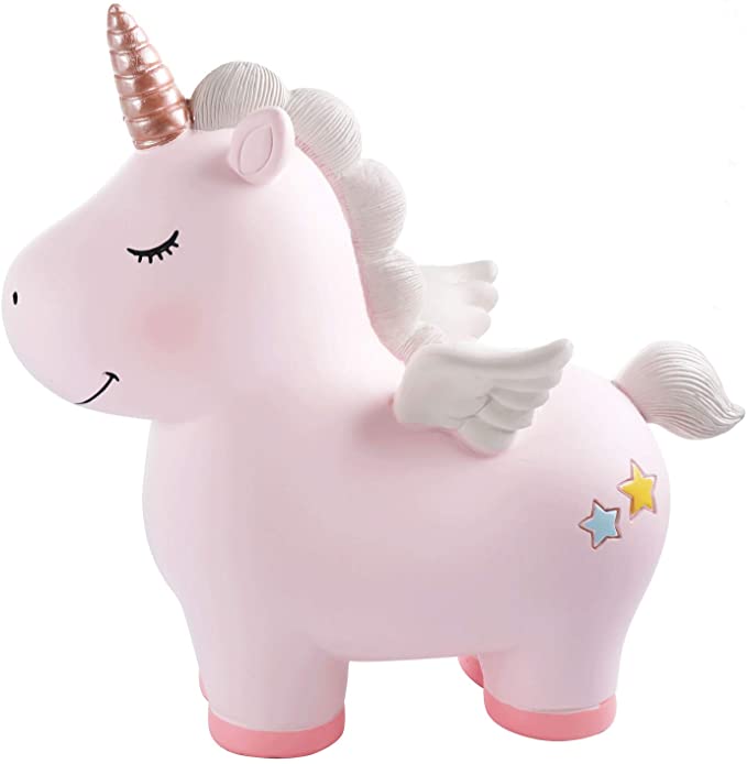YEIRVE Large Unicorn Piggy Bank for Girl Kids, Resin Pink Coin Money Piggy Bank ,Girls Piggy Bank for Kids, Best Christmas Birthday Gift Gifts for Children（8.5×8.5 Inches）