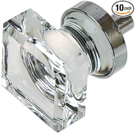 GlideRite Hardware 900025-PC-10 Polished Chrome 1 inch Square Glass Cabinet Knobs 10 Pack, 10 Count