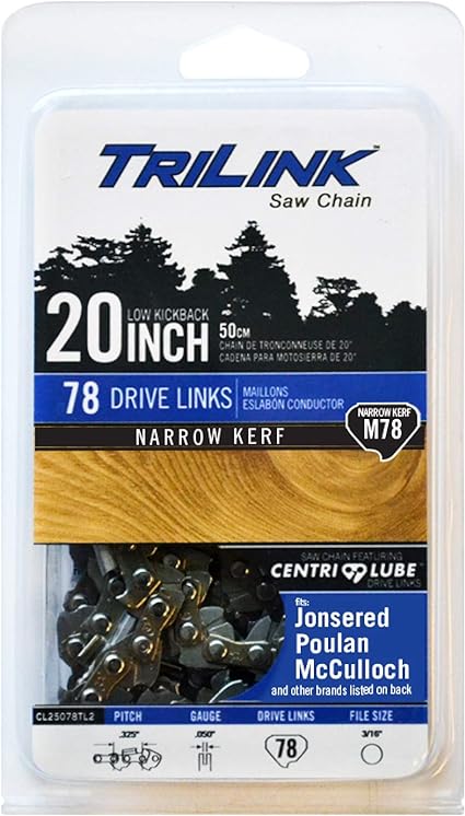 .325 LP .050 Gauge 78 Drive Links 20 in. Chainsaw Chain Compatible with/Replacement for Troy-Bilt TB4620, TB4920, TB5018, TB5020, TB5518, Cub Cadet CS5018, CS5220 G78-95VP