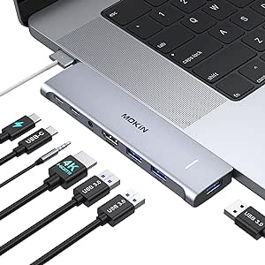 MacBook Air/Pro Adapter, Mac Adapter mit Thunderbolt 3 PD 100W, USB C Dock 7 in 1 mit 4K HDMI, 3 USB 3.0 und 3.5mm Audio, USB C Hub für MacBook Air M1/M2 MacBook Pro 2022/2021/2020/2019/2018