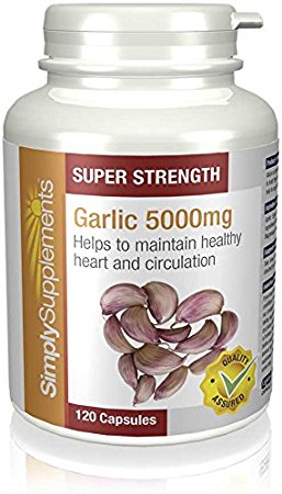 Super Strength Garlic 5000mg | Healthy Heart & Circulation | 120 Capsules | 100% money back guarantee | Manufactured in the UK