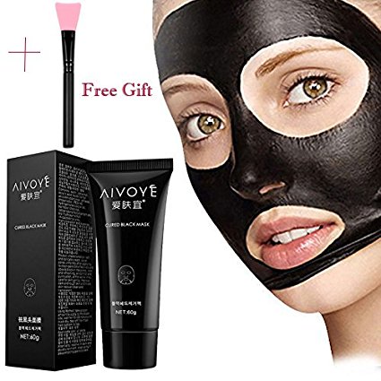AIVOYE Bamboo Charcoal To Tear Pull Black Mask Blackhead Remover Mask Purifying Deep Clesing Acne Facial Nose With Free Gift Sillicon Facial Mask Applicator Brush(1 Pcs)