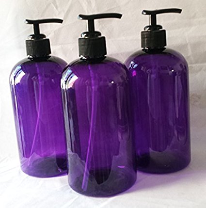 16oz Purple Plastic Bottle PET Round Bottles w/ Black Lotion Pumps 3 bottles/PK
