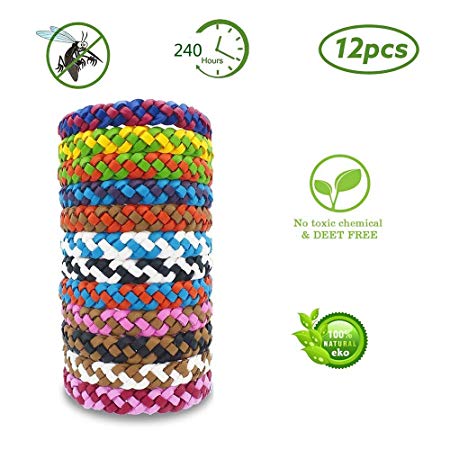 Vanten 12 Pack Leather Braided Bracelet,100% Natural Protection Safe for Kids/Adults,Indoor Outdoor Camping Hiking Protection Multicolor