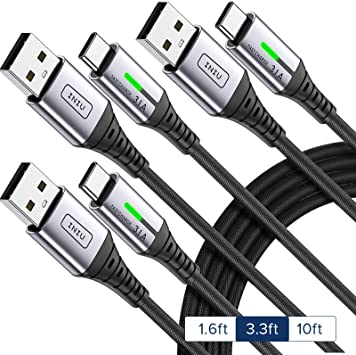 【3 Pack】 INIU USB C Charging Cord, 3.1A QC Fast Charging USB Type C Cable, Zinc Alloy (1.6 3.3 10ft) Braided Data Cable Phone Charger for Samsung S20 S10 S9 S8 Note 10 LG Google OnePlus Huawei etc.