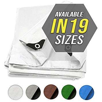 White Tarp Cover Heavy Duty 8X10 Thick Material, Waterproof, Great for Tarpaulin Canopy Tent, Boat, RV Or Pool Cover (8X10 Heavy Duty Poly Tarp White)