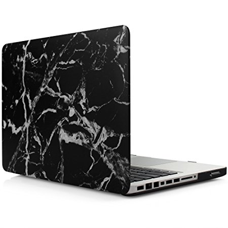 iDOO Matte Rubber Coated Shell Case for MacBook Pro 13 Inch (A1278 with CD Drive) - Black Marble